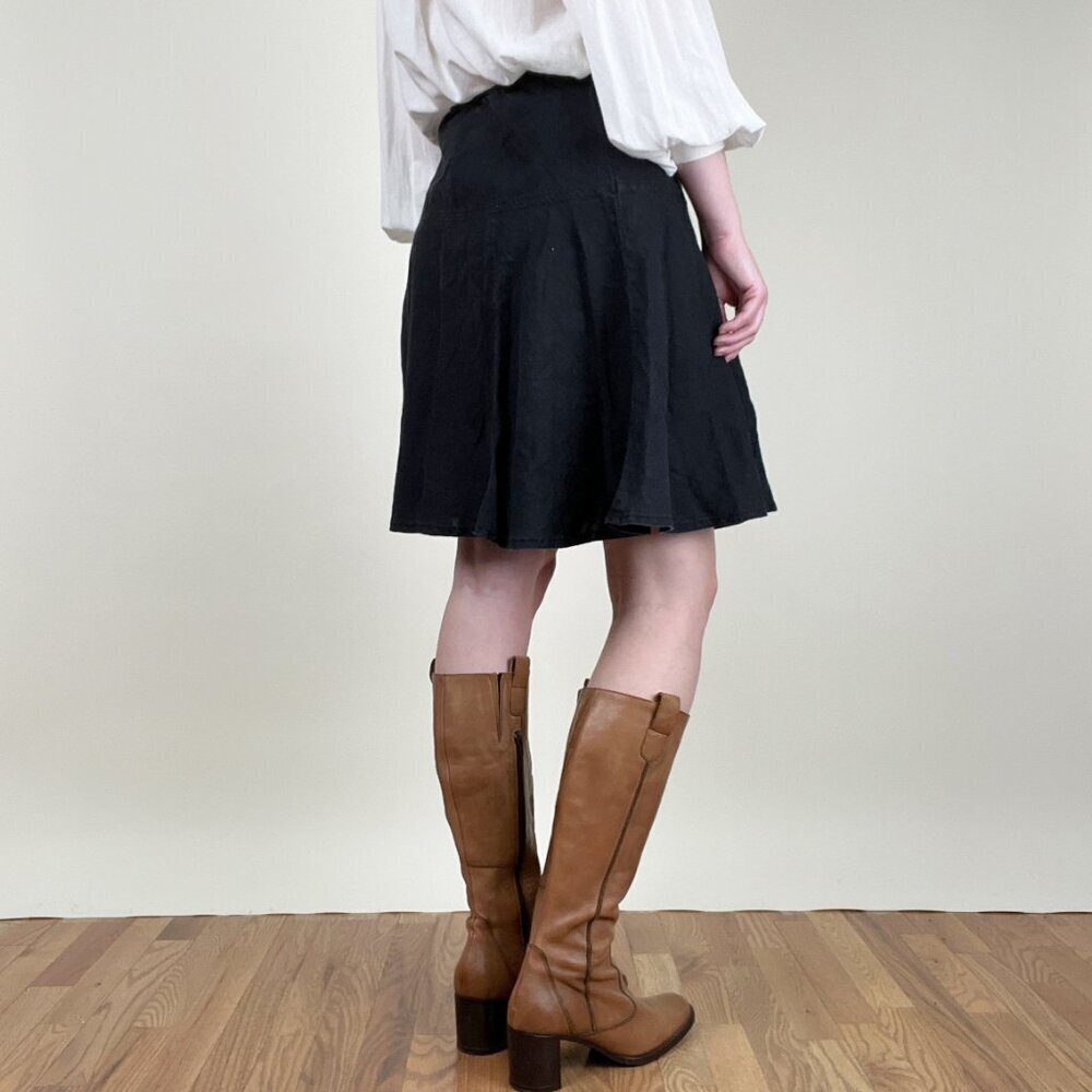 Vintage 100% Linen Drop Waist Mini Midi Skirt Low High Rise Coastal Cowgirl Y2K - Picture 4 of 11